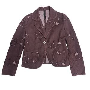 Teresa Dainelli Cropped Blazer Womens S Brown Embroidered Floral Italy Classic